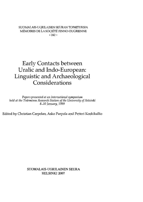 Early Contacts Between Uralic And Indo European Linguistic And Archaeological Considerations